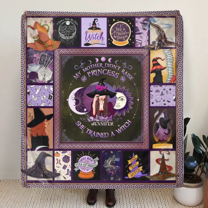 Personalized Witch Quilt/Fleece Blanket/Pillow Cover - Halloween Gift Idea For Witch Lovers - She Trained A Witch