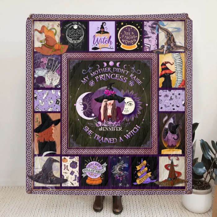 Personalized Witch Quilt/Fleece Blanket/Pillow Cover - Halloween Gift Idea For Witch Lovers - She Trained A Witch