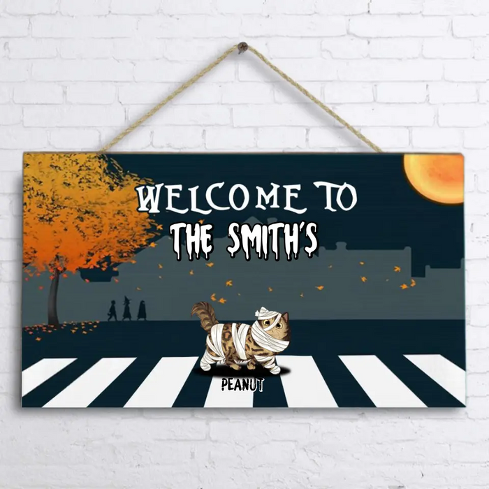 Personalized Halloween Cat Rectangle Wall Art - Up to 5 Cats - Halloween Gift For Cat Lover - Welcome To The Smith's - IX99LO