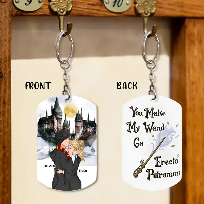 Personalized Couple Aluminum Keychain - Gift Idea For Couple - You Make My Wand Go Erecto Patronum
