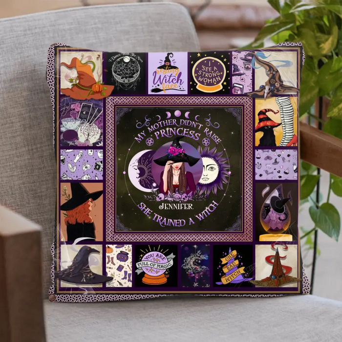 Personalized Witch Quilt/Fleece Blanket/Pillow Cover - Halloween Gift Idea For Witch Lovers - She Trained A Witch