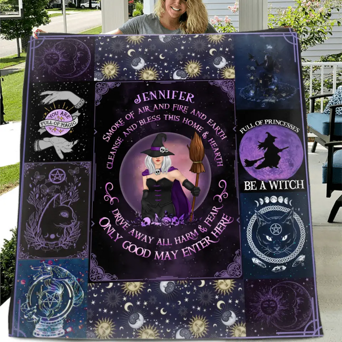 Personalized Witch Quilt/Fleece Blanket - Halloween Gift Idea For Witch Lovers - Smoke Of Air And Fire