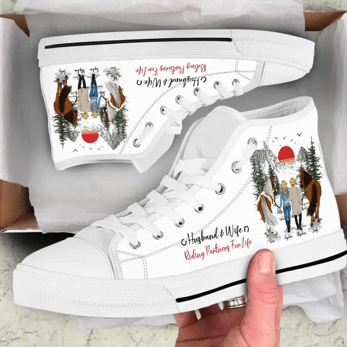 Personalized Riding Couple High Top Canvas Shoes - Gift Idea For Couple/Him/Her/Valentine's Day - Husband & Wife Riding Partners For Life