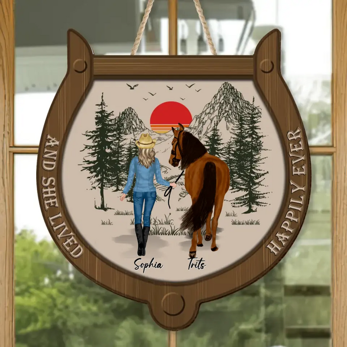 Personalized Horse Girl Wooden Sign - Up to 6 Horses - Gift Idea For Horse Lover - And She Lived Happily Ever