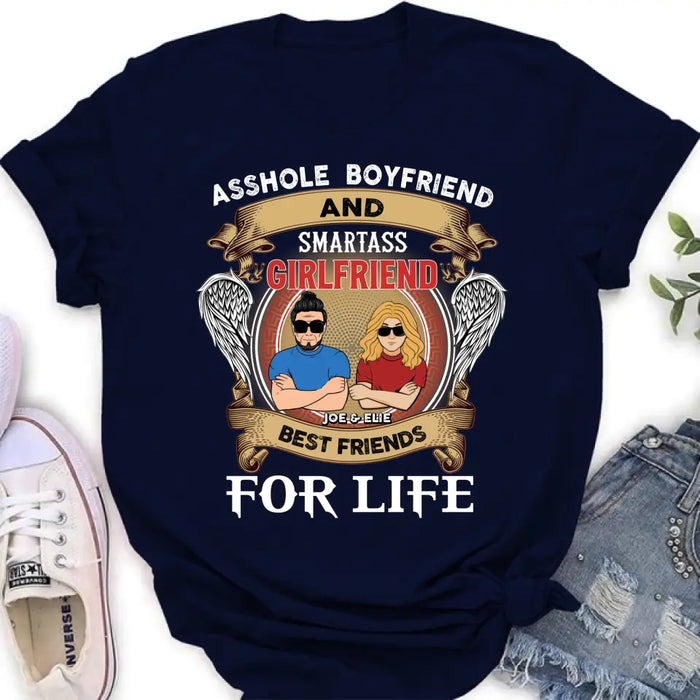 Personalized Couple Shirt/Hoodie - Gift Idea For Couple/Him/Her - Smartass Boyfriend And Smartass Girl Friend Best Friends For Life