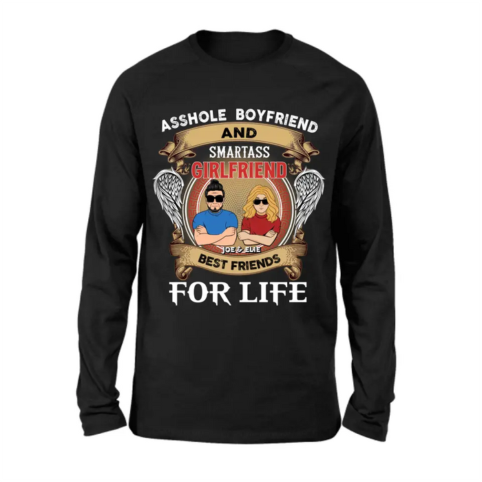 Personalized Couple Shirt/Hoodie - Gift Idea For Couple/Him/Her - Smartass Boyfriend And Smartass Girl Friend Best Friends For Life