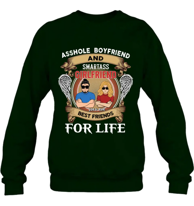 Personalized Couple Shirt/Hoodie - Gift Idea For Couple/Him/Her - Smartass Boyfriend And Smartass Girl Friend Best Friends For Life