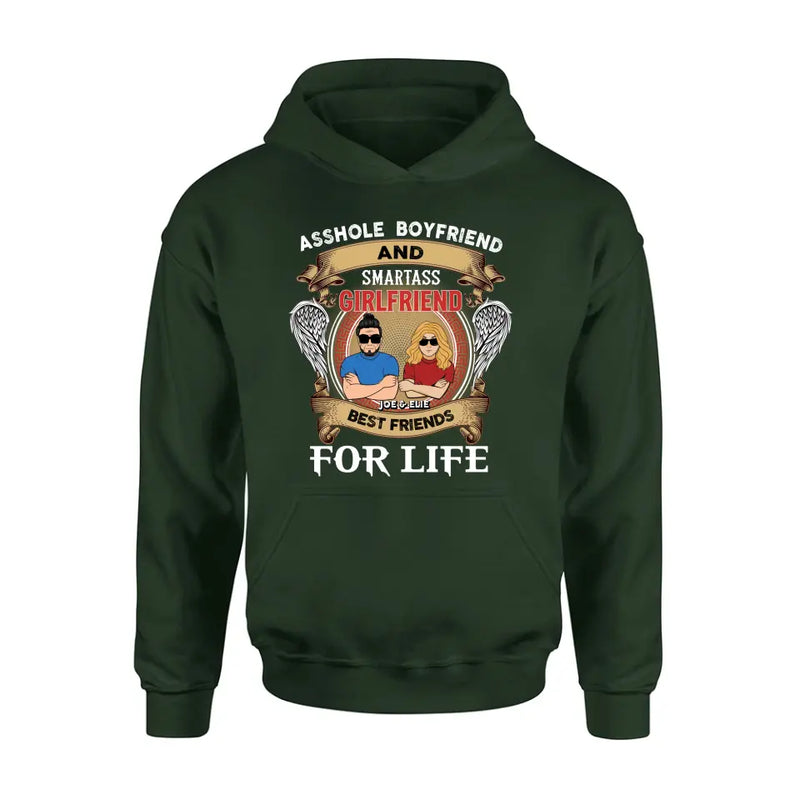 Personalized Couple Shirt/Hoodie - Gift Idea For Couple/Him/Her - Smartass Boyfriend And Smartass Girl Friend Best Friends For Life