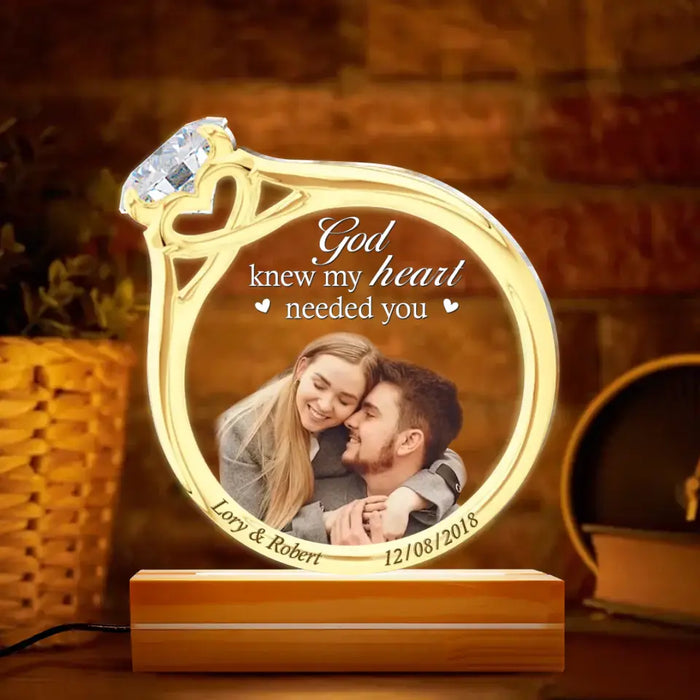 Personalized Couple Ring Acrylic Night Light - Upload Photo - Gift Idea For Couple/Him/Her - God Knew My Heart Needed You