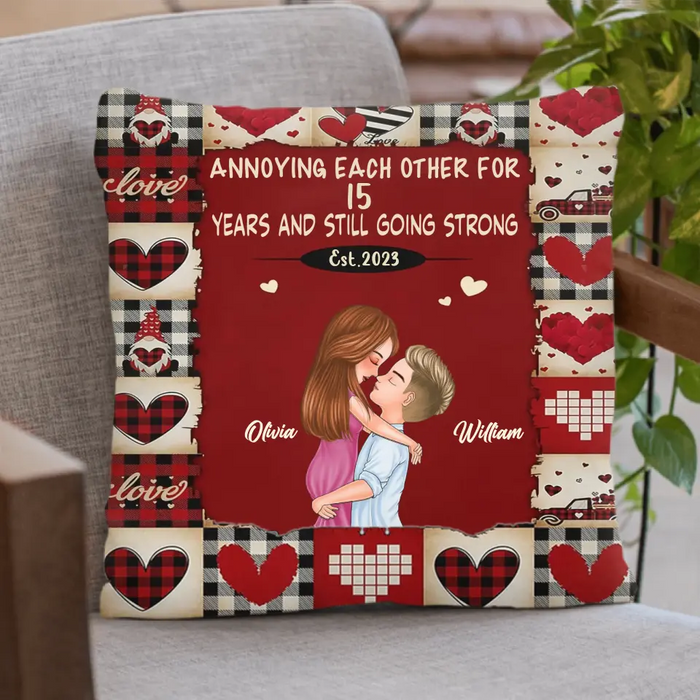 Personalized Couple Quilt/Fleece Throw Blanket/Pillow Cover - Gift Idea For Couple/Him/Her/Valentine's Day - Annoying Each Other For 15 Years
