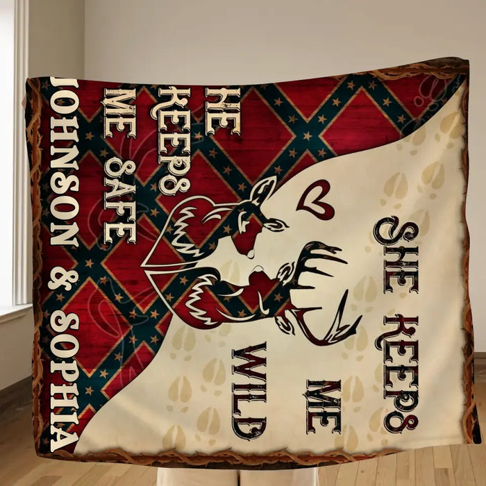 Personalized Couple Quilt/Fleece Throw Blanket - Gift Idea For Couple/Husband/Wife/Valentine's Day - He Keeps Me Safe