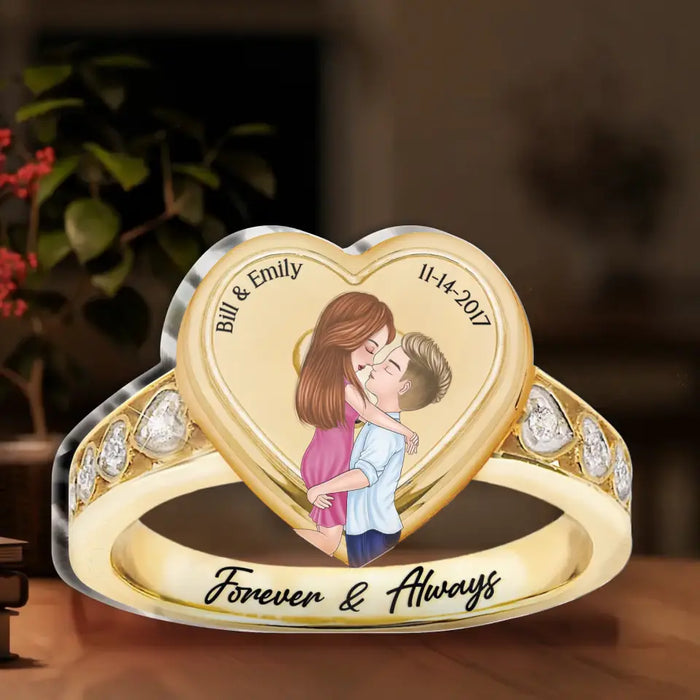 Personalized Couple Ring Acrylic Plaque - Wedding/Anniversary Gift Idea For Couple - Forever & Always