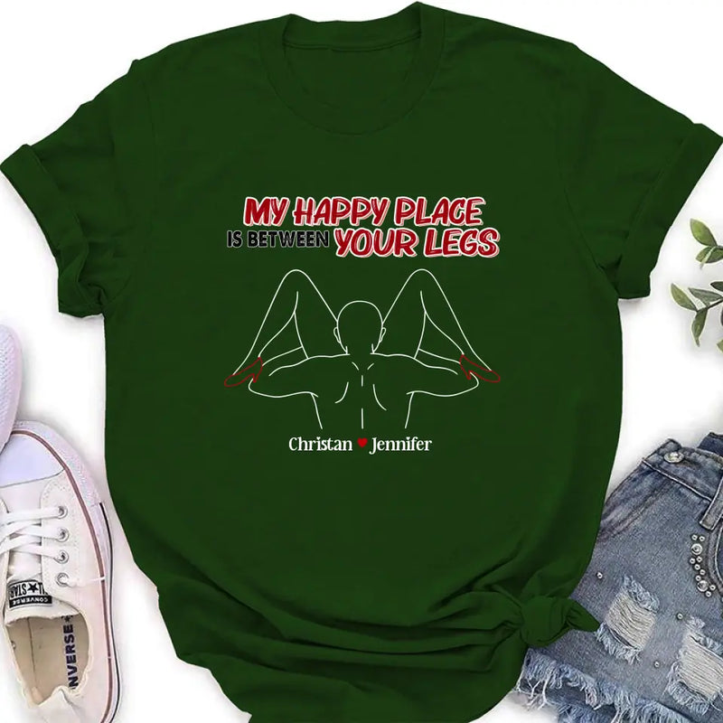 Personalized Couple Shirt/Hoodie - Gift Idea For Husband From Wife/Couple Gift - My Happy Place Is Between Your Legs