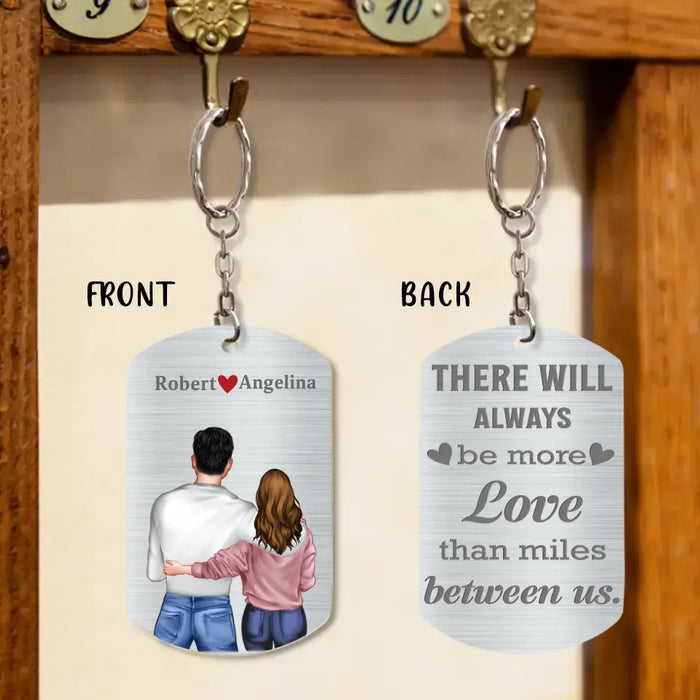Personalized Couple Aluminum Keychain - 
 Gift Idea For Couple/Valentine's Day - There Will Always Be More Love Than Miles Between Us