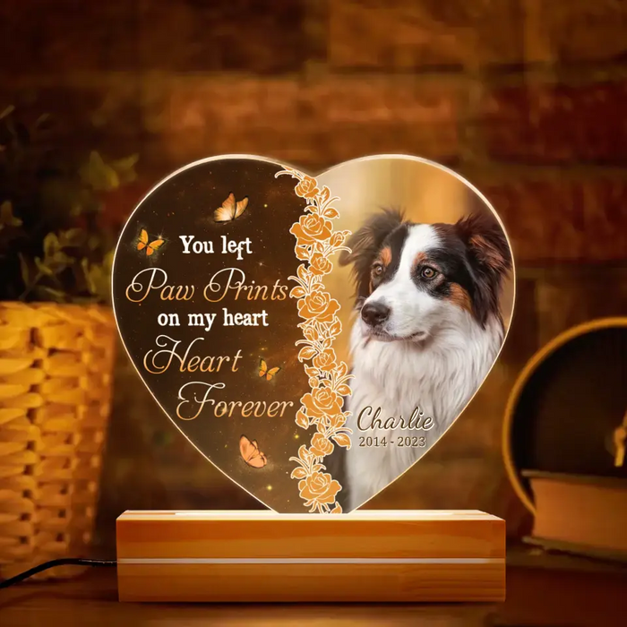 Personalized Memorial Dog Acrylic Night Light - Upload Photo - Memorial Gift Idea For Dog Mom/Dog Dad - You Left Paw Prints On My Heart Forever