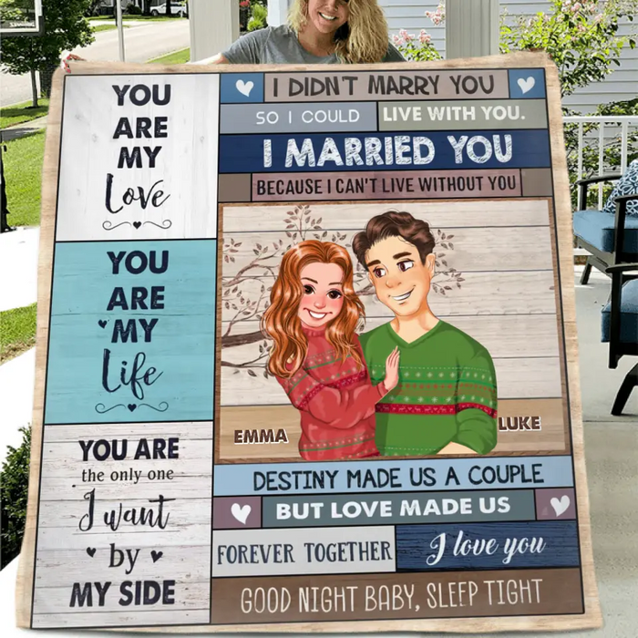 Personalized Couple Husband And Wife Fleece Throw Blanket/Quilt - Gift Idea For Couple/Him/Her/Valentine's Day - I Can't Live Without You