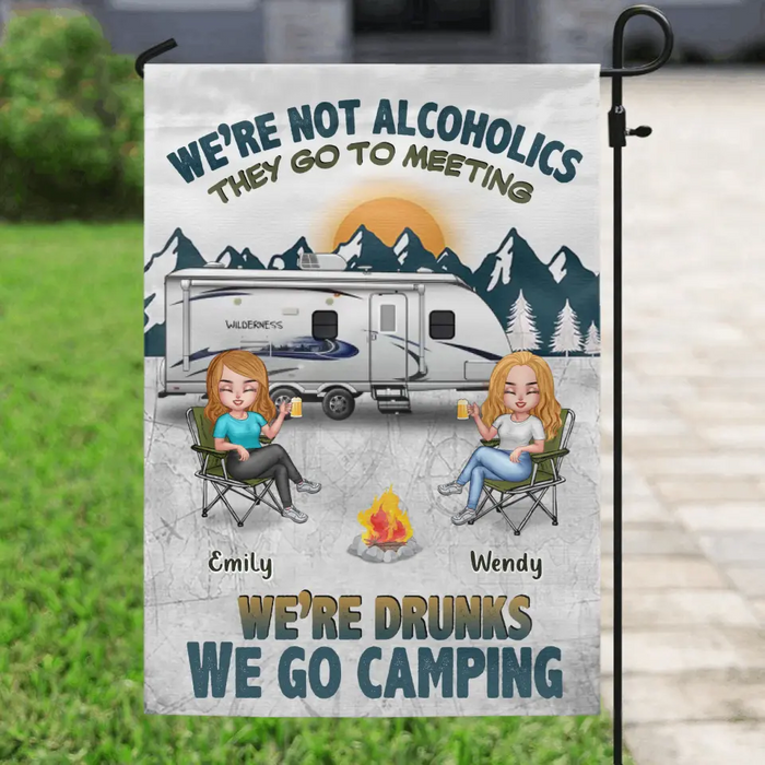 Personalized Camping Flag Sign - Best Gift For Camping Lovers/Friends - Up to 7 Friends - We're Not Alcoholics
