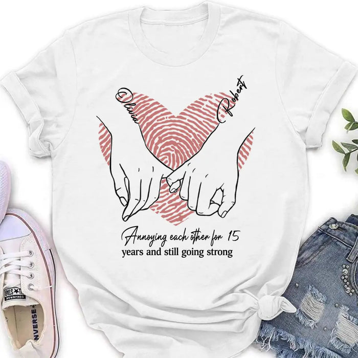 Personalized Couple Shirt/Hoodie - Gift Idea For Couple/Valentine's Day - Annoying Each Other For 15 Years And Still Going Strong