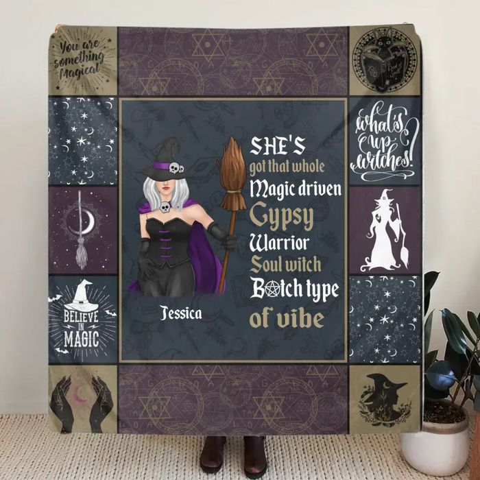 Personalized Witch Quilt/Fleece Throw Blanket - Halloween Gift Idea For Witch Lovers - She's Got That Whole Magic Driven Gypsy