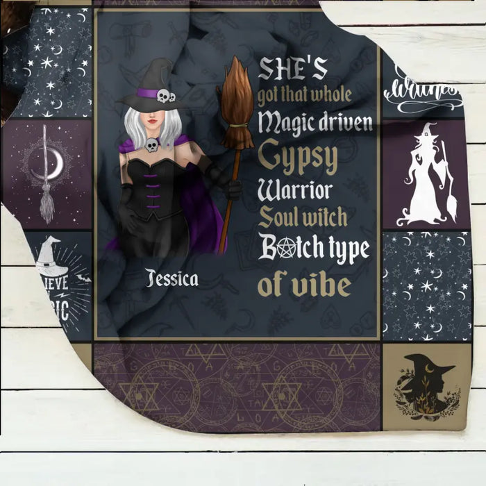Personalized Witch Quilt/Fleece Throw Blanket - Halloween Gift Idea For Witch Lovers - She's Got That Whole Magic Driven Gypsy