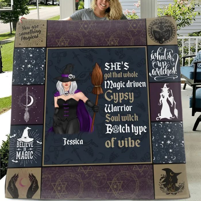 Personalized Witch Quilt/Fleece Throw Blanket - Halloween Gift Idea For Witch Lovers - She's Got That Whole Magic Driven Gypsy