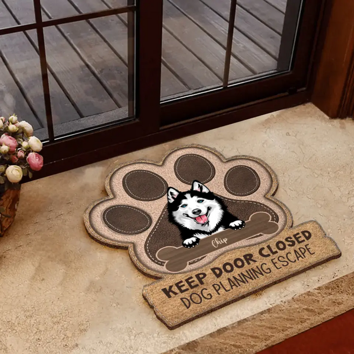 Personalized Dog Doormat - Up to 3 Dogs - Gift Idea For Dog Lover - Keep Door Closed  Dogs Planning Escape