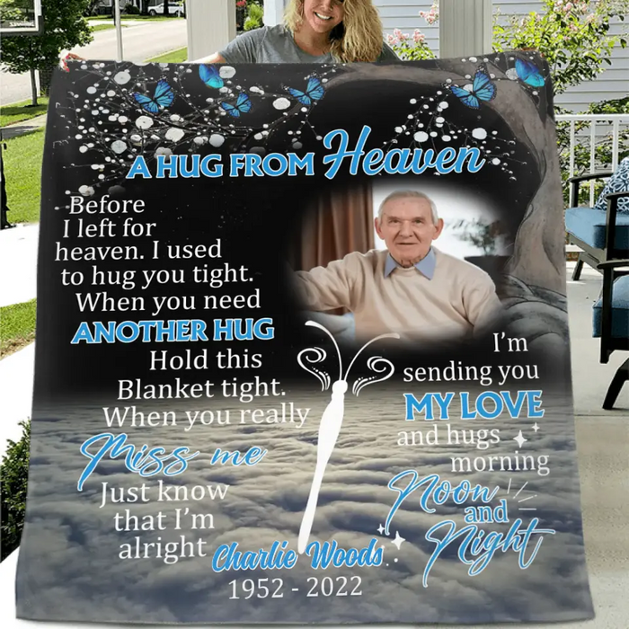Personalized Memorial Quilt/Fleece Throw Blanket - Upload Photo - Memorial Gift Idea For Family Member - A Hug From Heaven