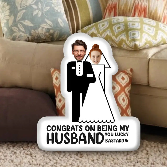 Personalized Funny Weeding Couple Pillow Cover - Upload Photo - Gift Idea For Couple/Him/Her/Valentines - Congrats On Being My Husband