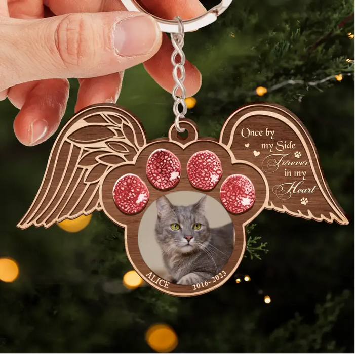 Personalized Memorial Wooden Keychain - Memorial Gift Idea For Pet Lover - Once By My Side Forever In My Heart