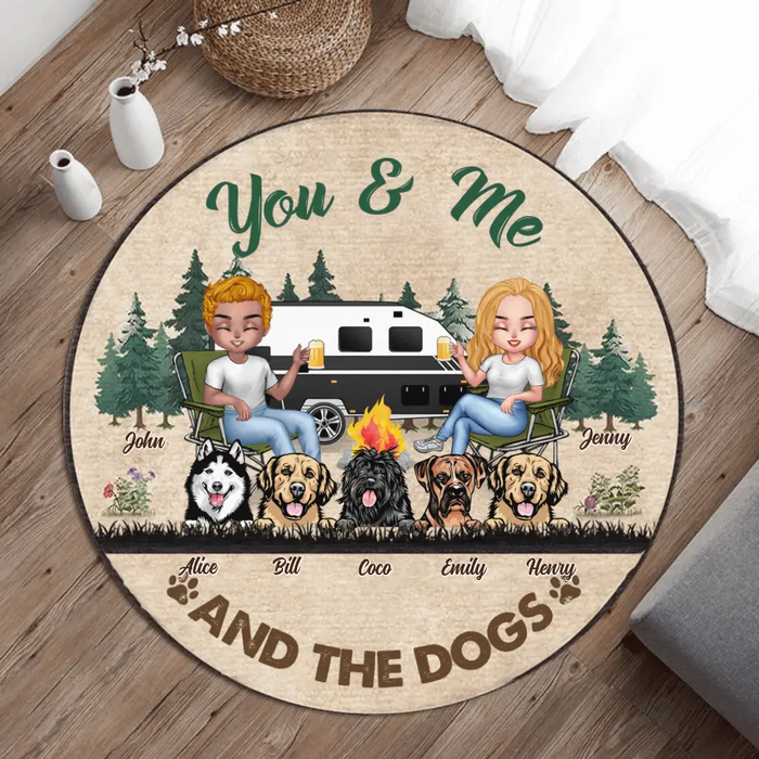 Personalized Camping Foldable Round Rug - Up to 5 Dogs - Gift Idea For Couple/Camping Lover/Dog Lover - You & Me And The Dogs