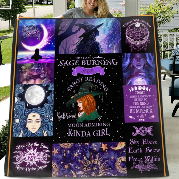 Personalized Witch Quilt/Fleece Throw Blanket - Halloween Gift Idea For Witch Lovers - I Am A Sage Burning