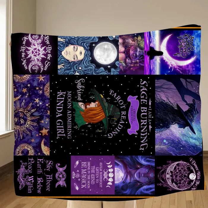 Personalized Witch Quilt/Fleece Throw Blanket - Halloween Gift Idea For Witch Lovers - I Am A Sage Burning