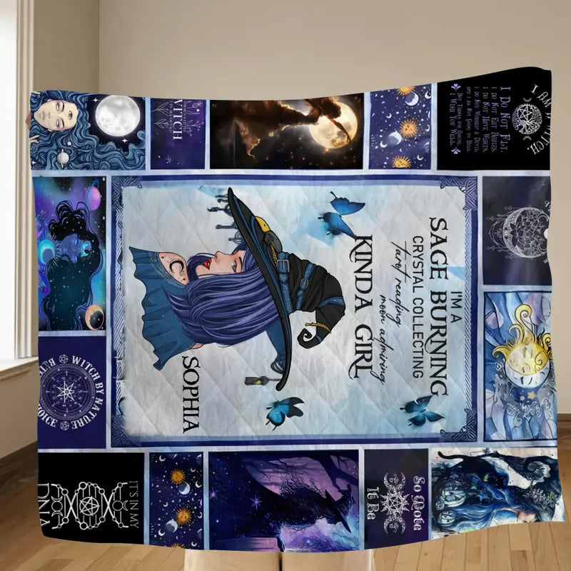Personalized Witch Quilt/Fleece Throw Blanket - Halloween Gift Idea For Witch Lovers - I Am A Sage Burning  Crystal Collecting