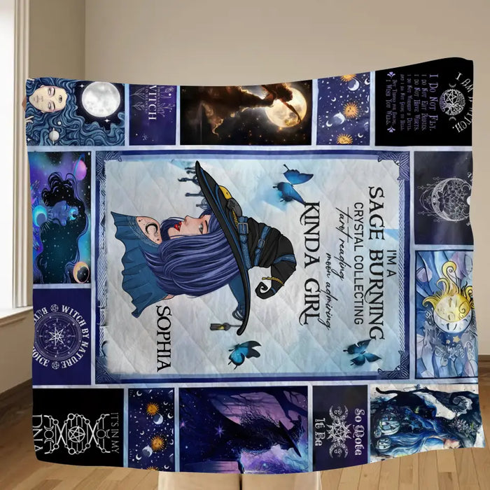 Personalized Witch Quilt/Fleece Throw Blanket - Halloween Gift Idea For Witch Lovers - I Am A Sage Burning  Crystal Collecting