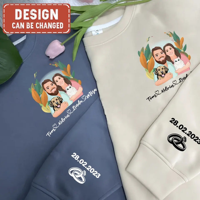 Personalized Cartoon Couple With Pets Sweater - Anniversary/Christmas/Valentine's Day Gift Idea For Couple/Him/Her