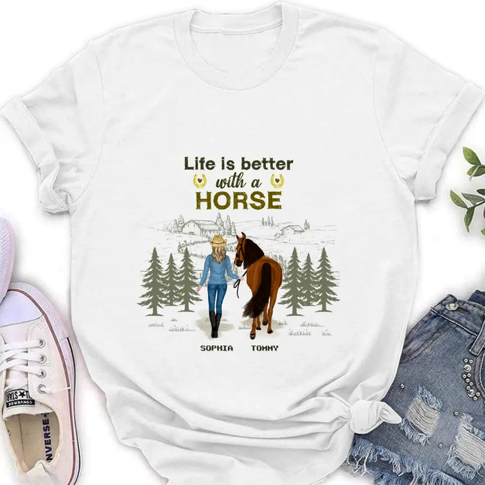 Personalized Horse Girl Shirt/Hoodie - Up to 6 Horses - Gift Idea For Horse Lover - Life Is Better With Horses