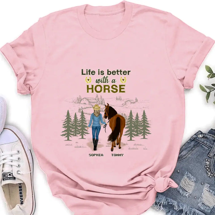 Personalized Horse Girl Shirt/Hoodie - Up to 6 Horses - Gift Idea For Horse Lover - Life Is Better With Horses