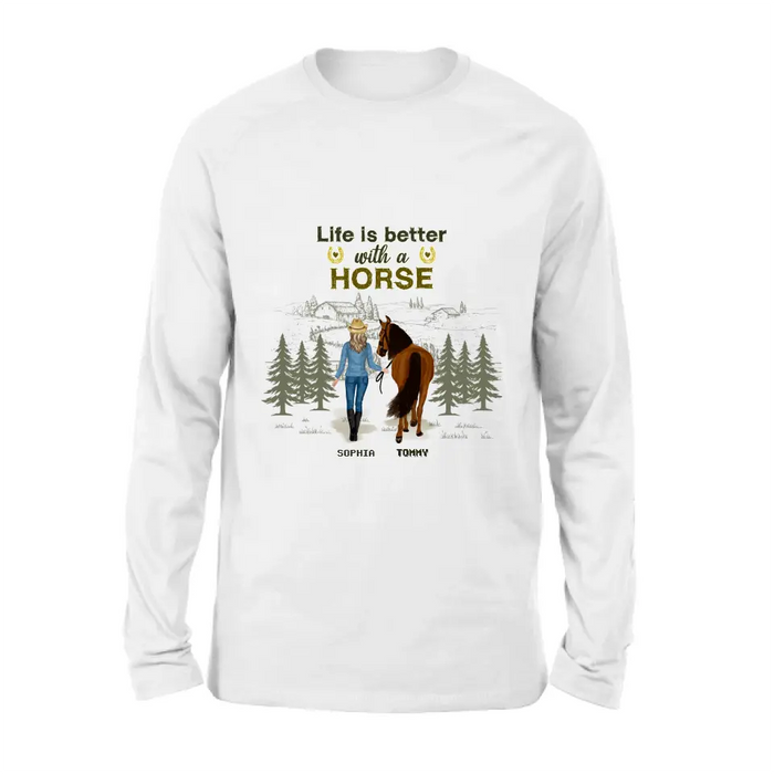 Personalized Horse Girl Shirt/Hoodie - Up to 6 Horses - Gift Idea For Horse Lover - Life Is Better With Horses