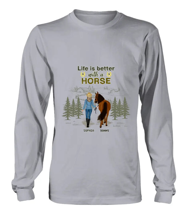 Personalized Horse Girl Shirt/Hoodie - Up to 6 Horses - Gift Idea For Horse Lover - Life Is Better With Horses