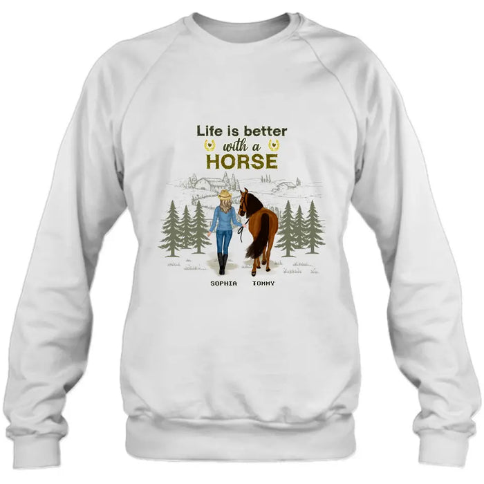 Personalized Horse Girl Shirt/Hoodie - Up to 6 Horses - Gift Idea For Horse Lover - Life Is Better With Horses