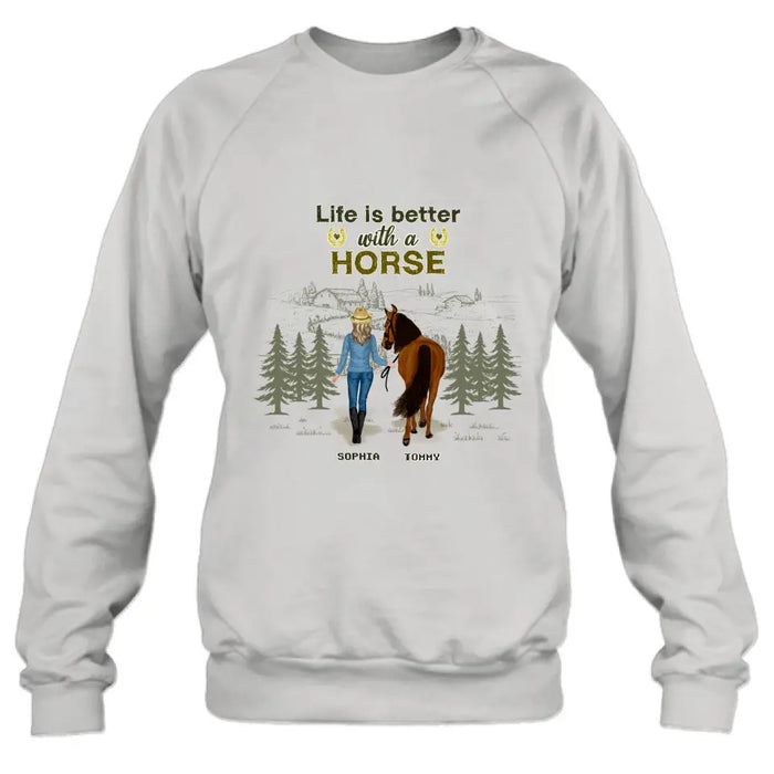 Personalized Horse Girl Shirt/Hoodie - Up to 6 Horses - Gift Idea For Horse Lover - Life Is Better With Horses