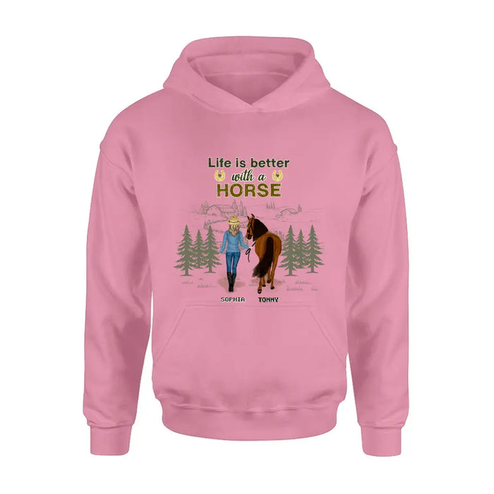 Personalized Horse Girl Shirt/Hoodie - Up to 6 Horses - Gift Idea For Horse Lover - Life Is Better With Horses