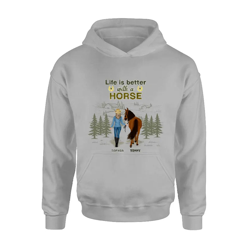 Personalized Horse Girl Shirt/Hoodie - Up to 6 Horses - Gift Idea For Horse Lover - Life Is Better With Horses