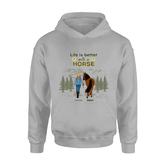 Personalized Horse Girl Shirt/Hoodie - Up to 6 Horses - Gift Idea For Horse Lover - Life Is Better With Horses