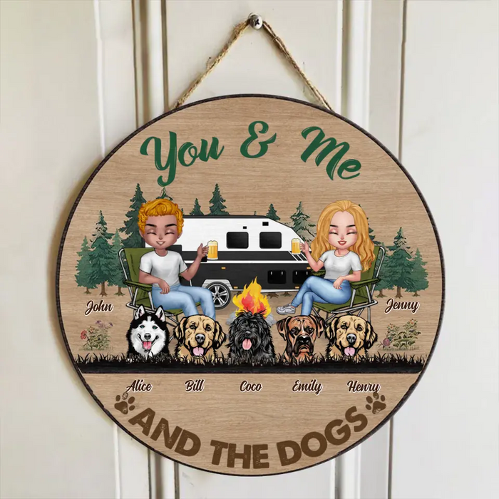 Personalized Camping Wooden Sign - Up to 5 Dogs - Gift Idea For Couple/Camping Lover/Dog Lover - You & Me And The Dogs