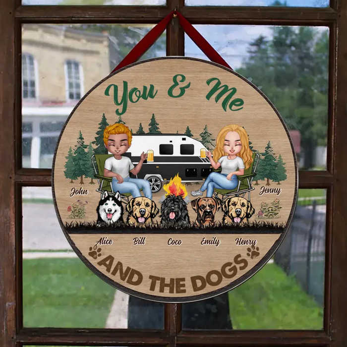 Personalized Camping Wooden Sign - Up to 5 Dogs - Gift Idea For Couple/Camping Lover/Dog Lover - You & Me And The Dogs