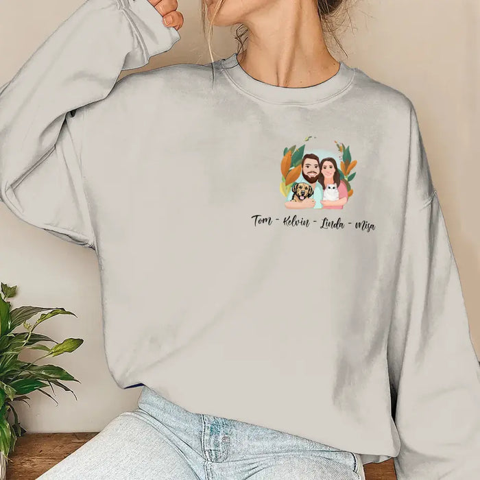 Personalized Cartoon Couple With Pets Sweater - Anniversary/Christmas/Valentine's Day Gift Idea For Couple/Him/Her