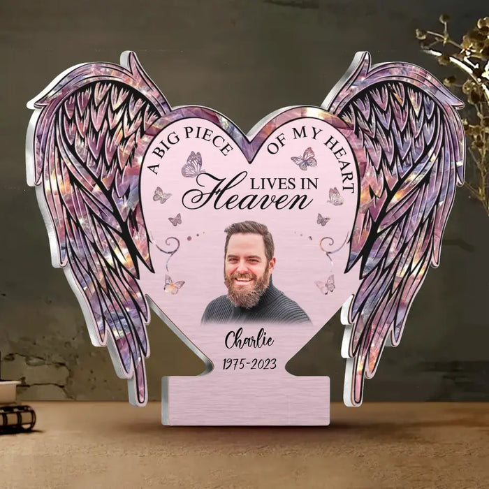 Personalized Memorial Acrylic Plaque - Memorial Gift Idea For Family Member - A Big Piece Of My Heart Lives In Heaven