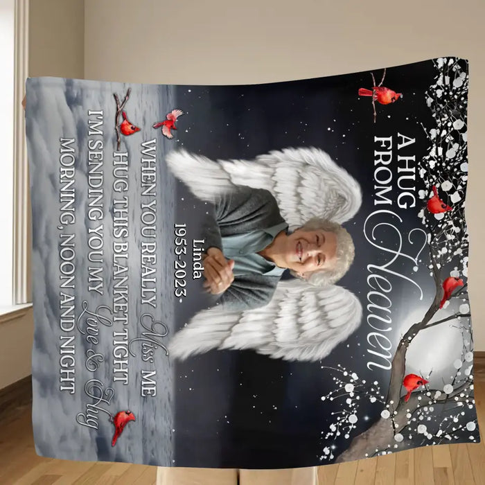 Personalized Memorial Quilt/Fleece Throw Blanket - Upload Photo - Memorial Gift Idea For Family Member - When You Really Miss Me Hug This Blanket Tight