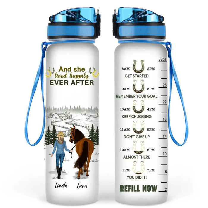 Personalized Horse Girl Tracker Bottle - Up to 6 Horses - Gift Idea Horse Lovers - And She Lived Happily Ever After